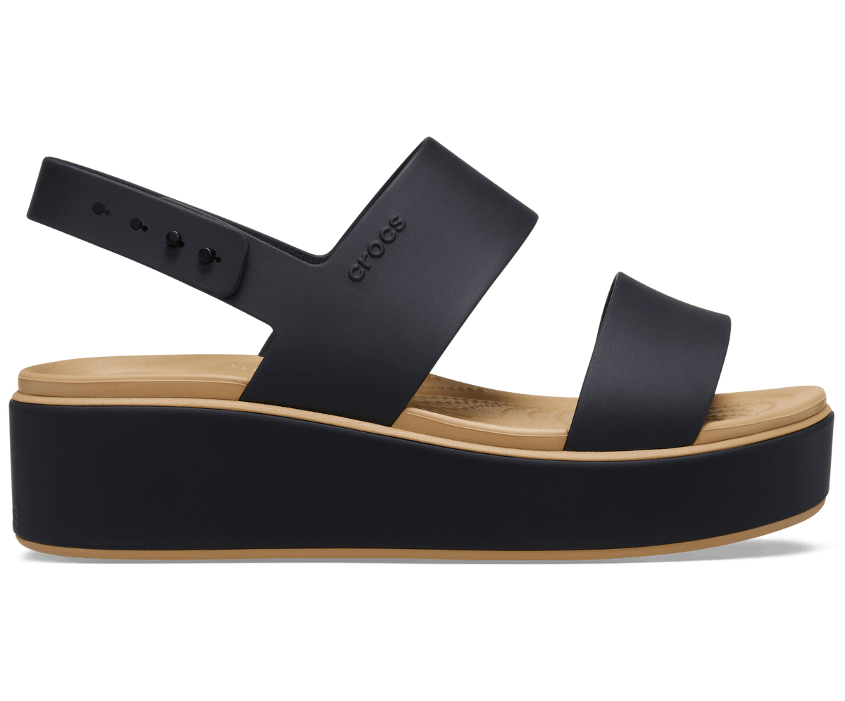 Brooklyn Low Wedge Matte Wrap Sandal - Black/Cashew